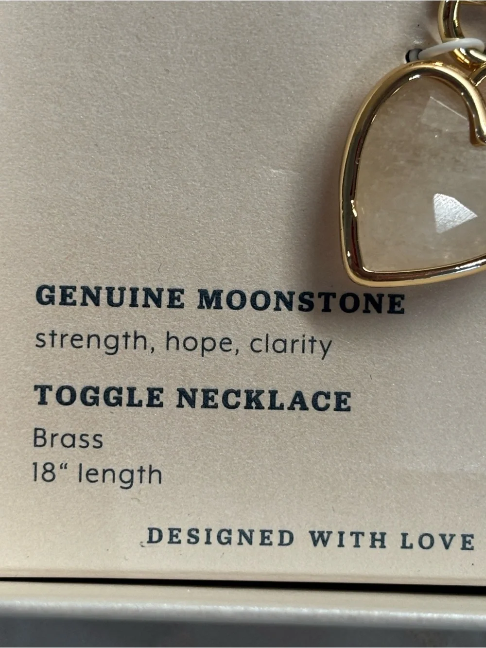 NIB Luna Norte Gold Heart Moonstone Toggle Necklace